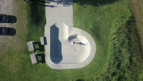 drone flying over outing club skate park in the sunny vermont summer