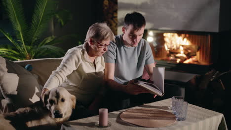 family evening by the fireplace