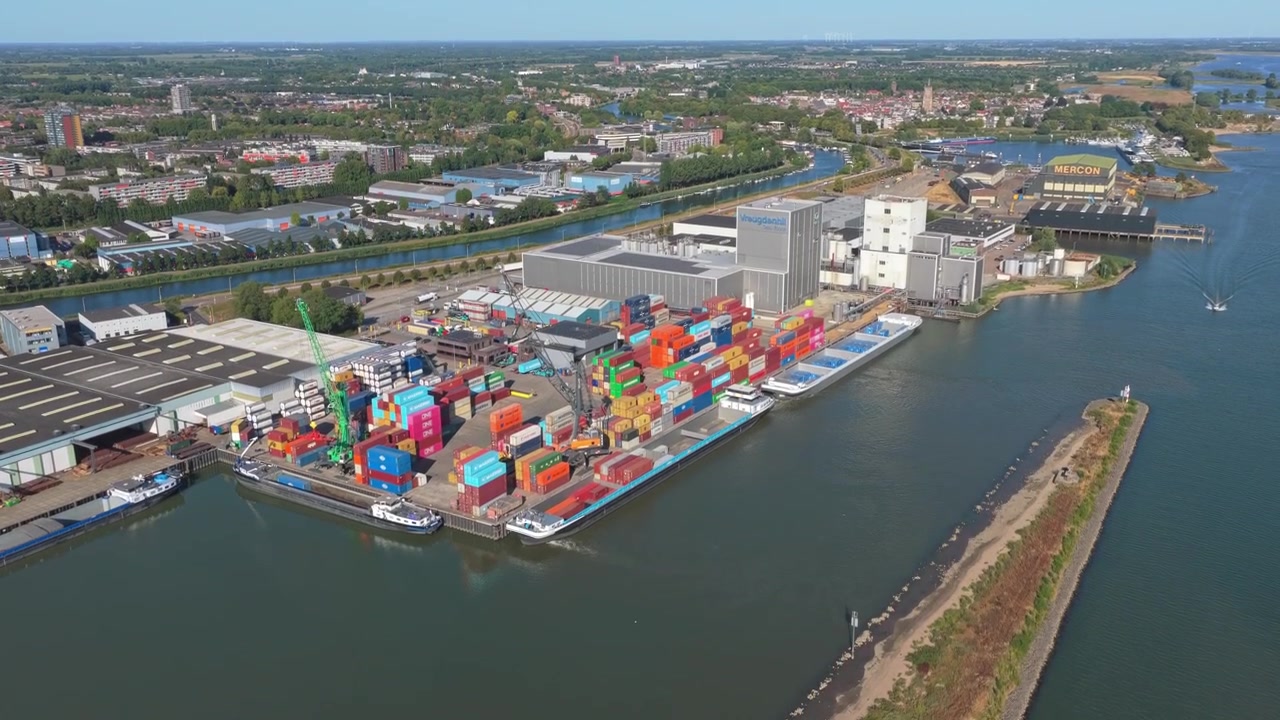 Aerial View of Industrial Container Port and Cargo Ships