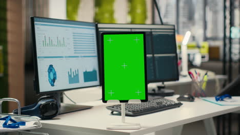 vertical video contemporary office space equipped with green screen on tablet