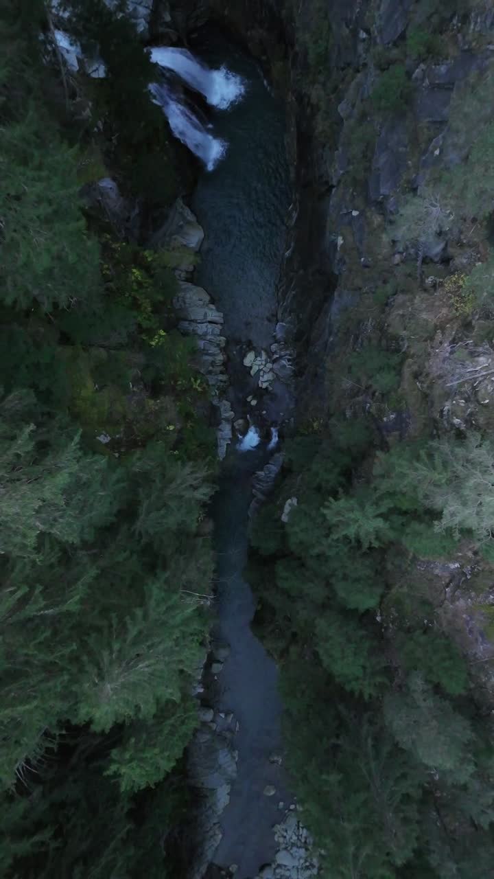 Roffla Waterfall gorge in Switzerland Rofflafall water cascade, aerial drone view