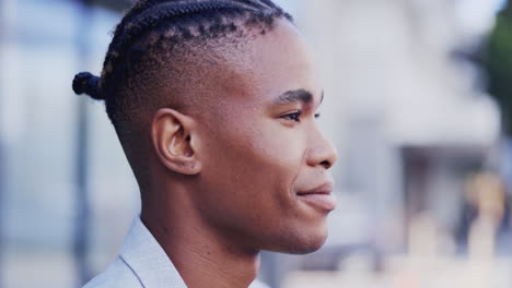 business, smile and side profile with black man
