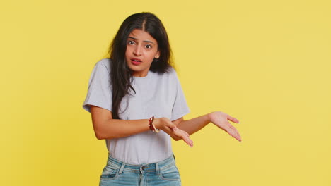 woman raising hands asking what why reason of failure anti lifehacks ridicules disbelief irritation