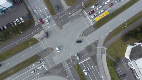 road junction in capital city reykjavik, intersection of háaleitisbraut and kringlumyrarbraut, top down