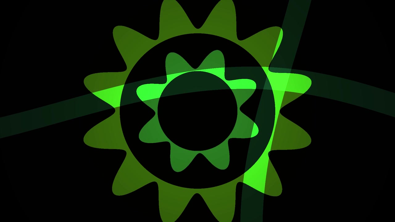Animated Green Gears and Wavy Lines on Dark Background