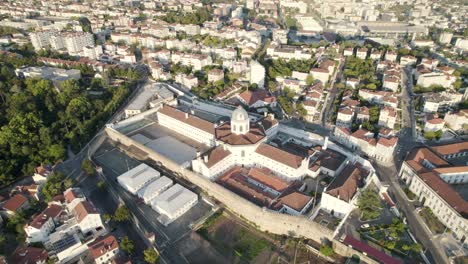 aerial view of prison building, estabelecimento prisional de coimbra, portugal