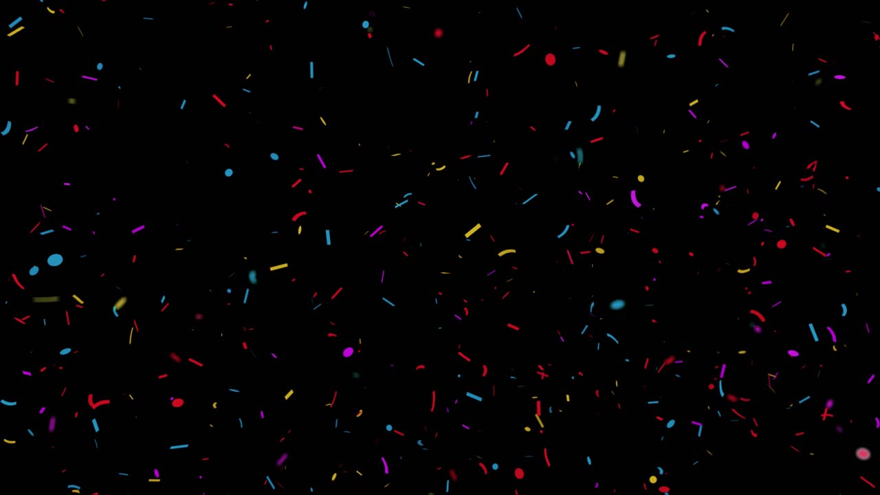 Esplosioni realistiche di coriandoli multicolore da popper, in caduta con effetto sparo, schermo verde alfa