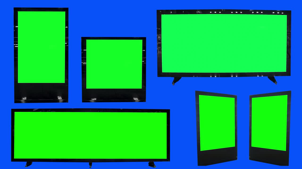 마 키, 3d 광고판 모, 녹색 스크린, 파란 스크린 배경의 빈 배너, 몇 개의 빈 보드.