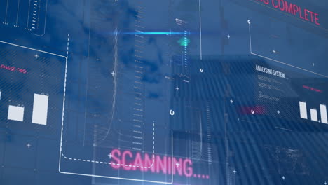 animation of interface with data processing against low angle view of tall buildings