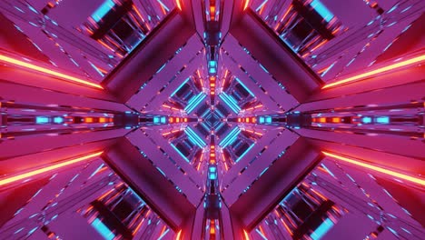 multicolored square motion tunnel with glowing light beams and geometric pattern