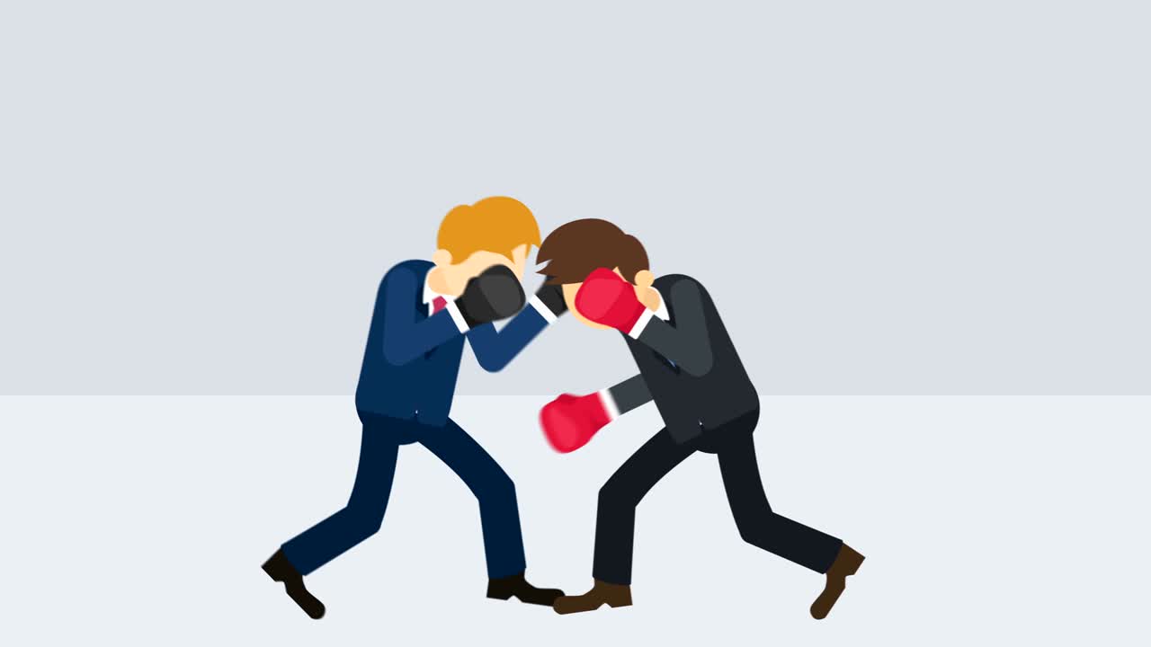 복싱 장갑에서 사업가 전투: 비즈니스 경쟁 개념: 평평한 스타일의 루프 일러스트레이션