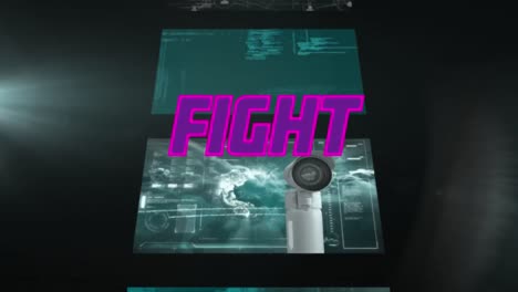 animación del texto de lucha sobre el procesamiento de datos en fondo negro