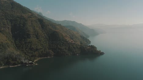 drone aerial landscape shot of lake atitlan guatemala