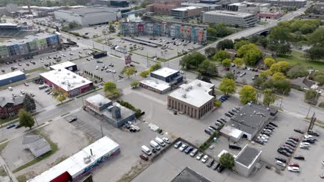 lansing, michigan downtown wide shot tilting up with drone video