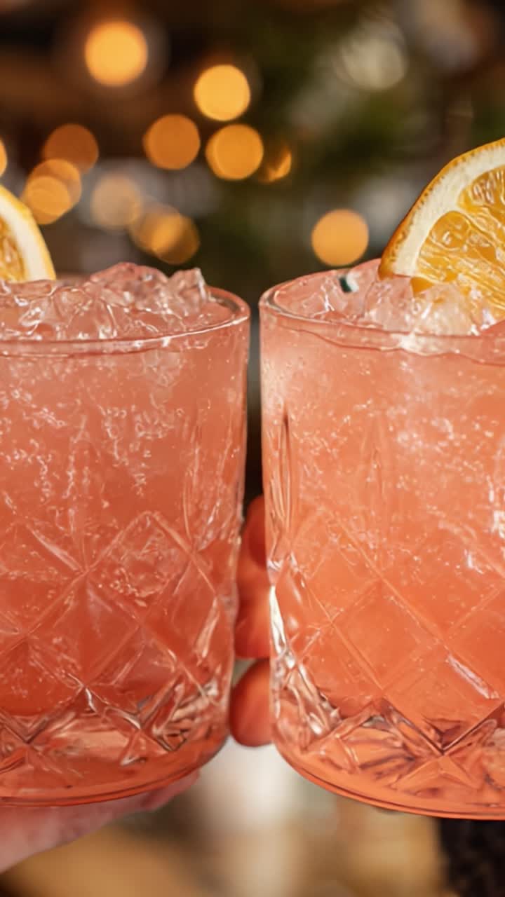 Refreshing Pink Citrus Cocktails in Elegant Glasses, Perfectly Served with Ice and Garnished with Lemon Slices to Celebrate Special Moments Together