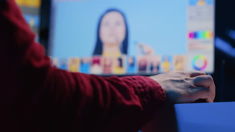 photographer using professional photo editing tools, close up shot on pc display