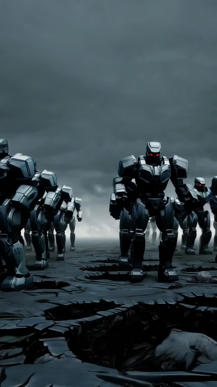 Robot Army in a Post-Apocalyptic Landscape