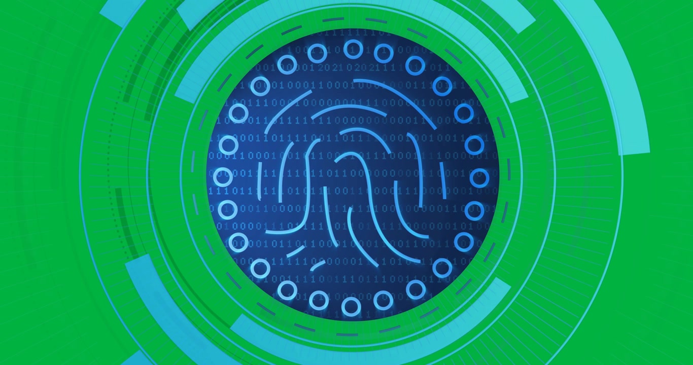 Animation eines Verarbeitungskreises mit Fingerabdruck vor transparentem Hintergrund