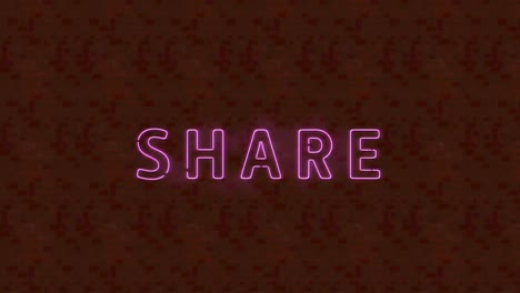 Digital-animation-of-neon-pink-share-text-banner-against-textures-red-background