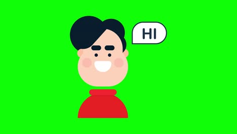 animated boy face with hi dialogue box.