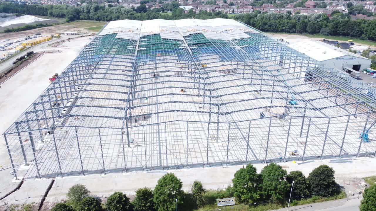 건설 산업 금속 철제 대들보 창고 뼈대 건설 현장 조감도 끌어 올리다