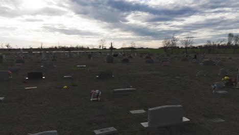 aerial shot of a 19th century graveyard in usa, with no people visiting.