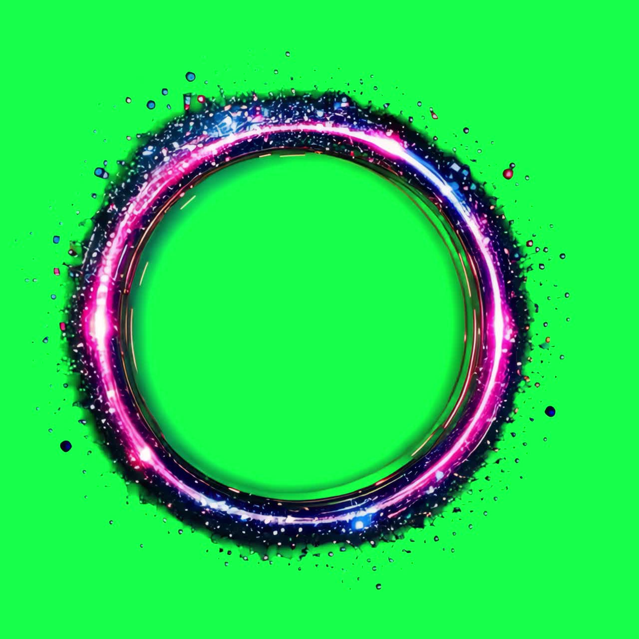 Vibrant neon circular energy burst animation, transparent 4K video, green screen