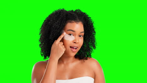 eye patch, beauty and woman on green screen