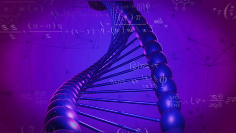 animation of dna strand and mathematical equations on blue background