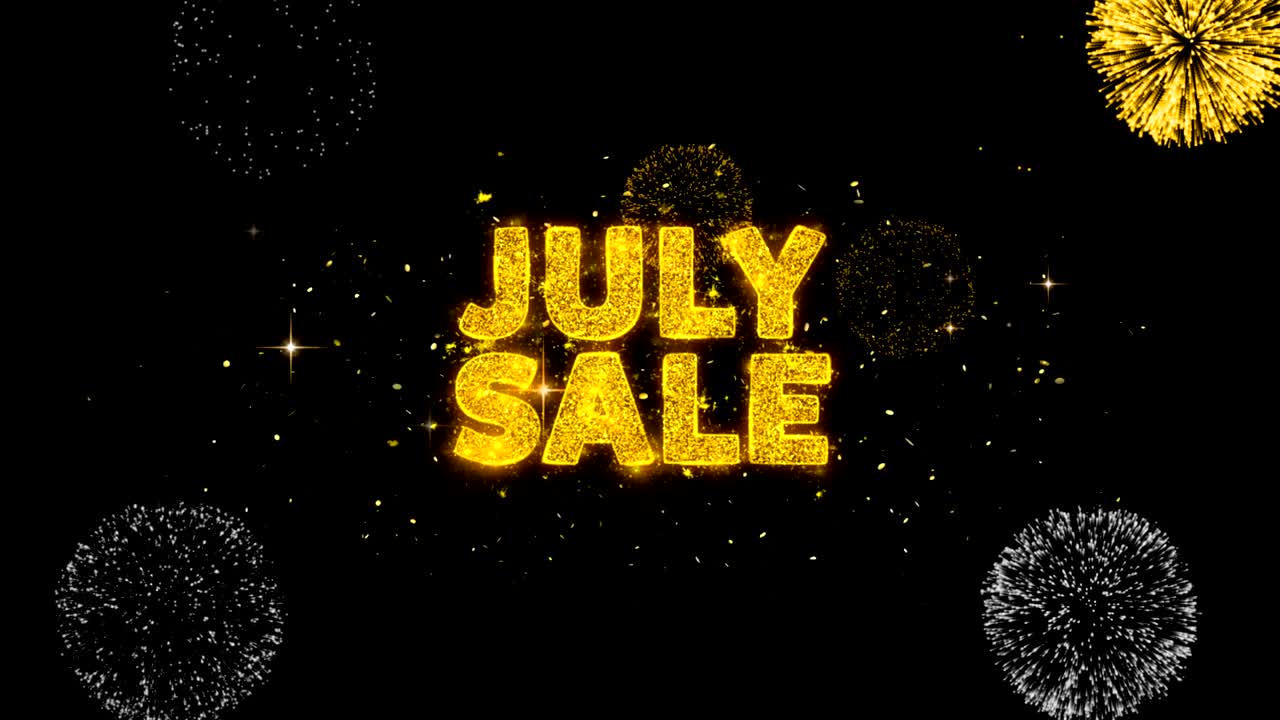 7월 판매 텍스트는 반이는 황금 입자 불꽃놀이에 대해 드러니다.