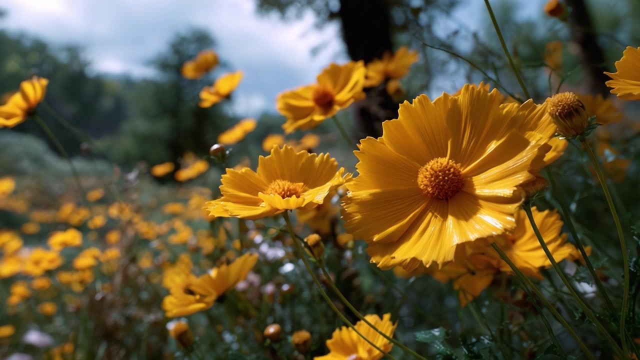Bellissimi fiori gialli in un paesaggio scenografico sotto la luce del sole che mostrano i colori vivaci della natura e la bellezza delle fioriture primaverili.