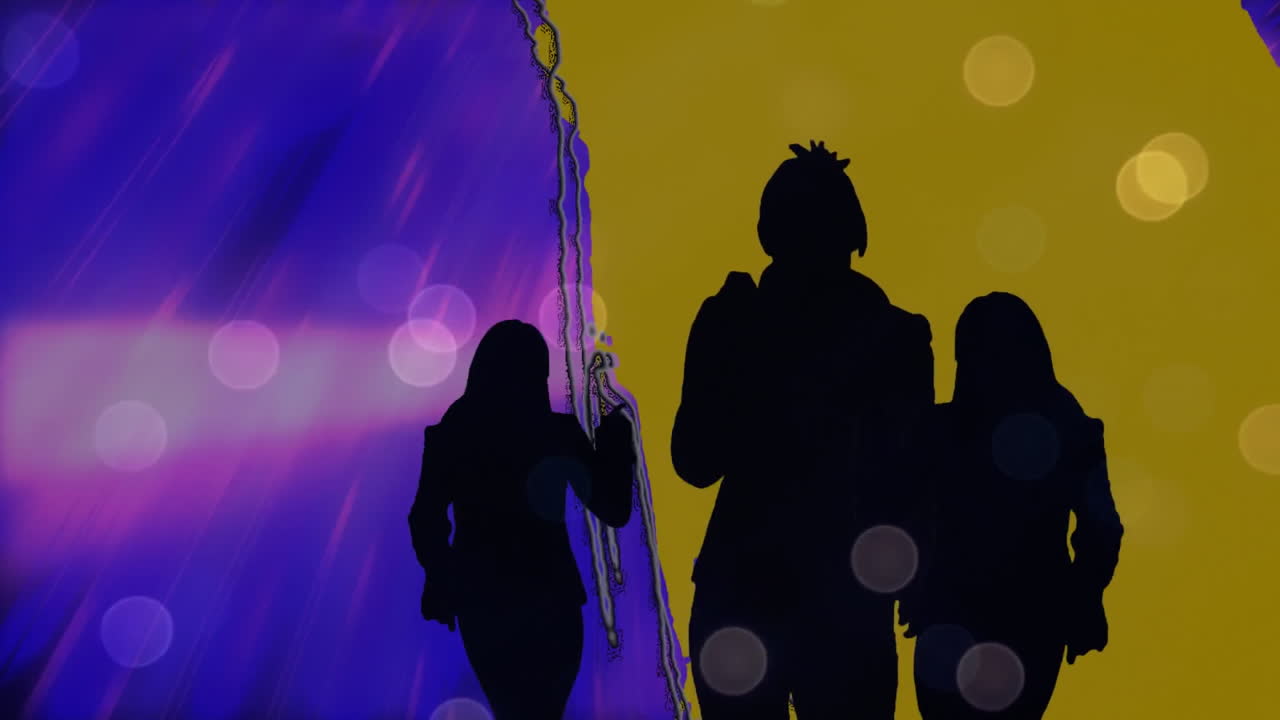 bailarines con siluetas sobre un fondo púrpura