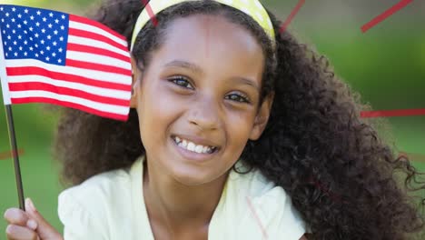 animation of smiling girl holding american flag