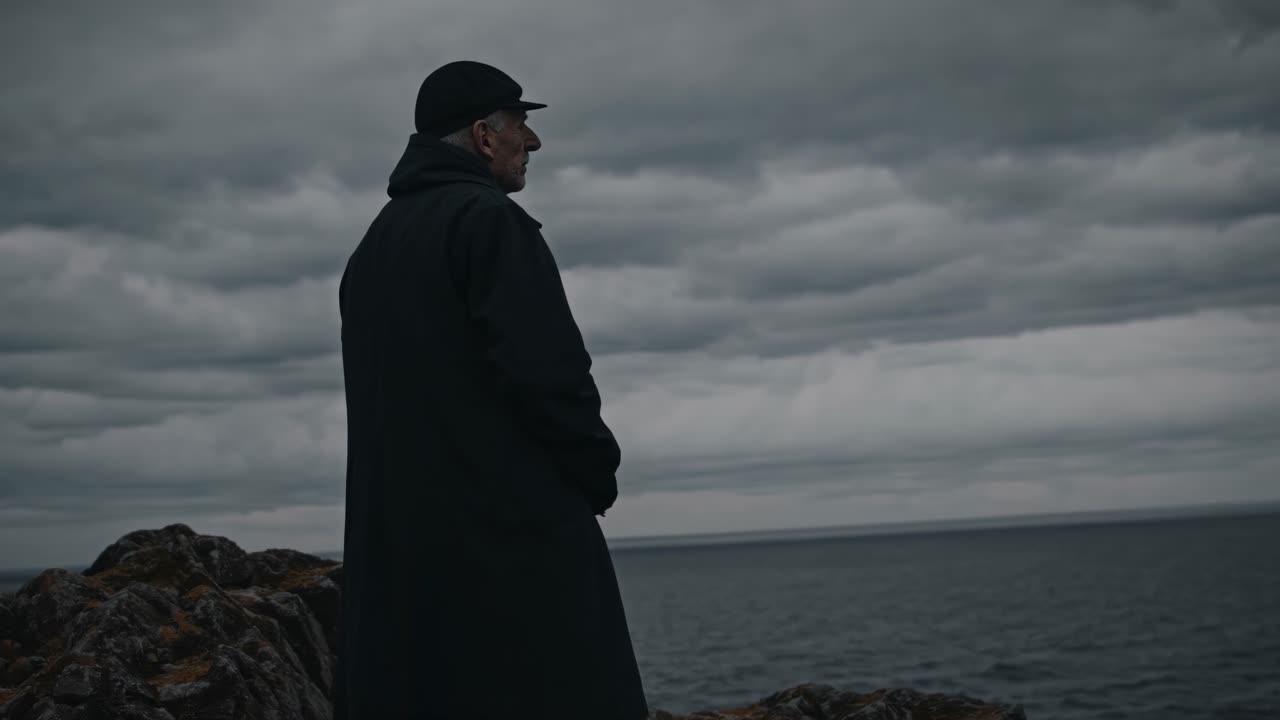 Senior Man Contemplating Ocean View