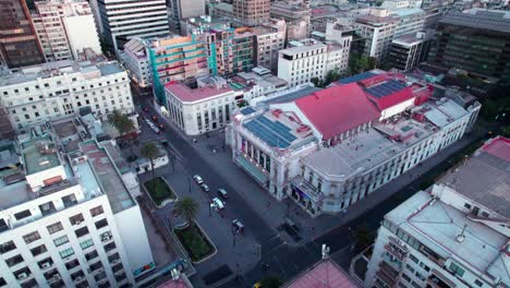 Aerial-view-of-Municipal-Theatre-of-Santiago,-the-National-Opera-of-Chile-Building