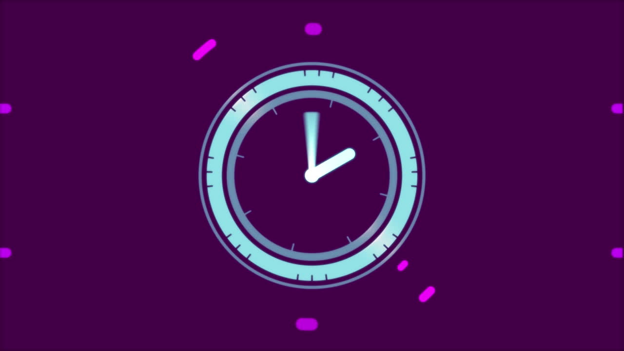 Animation of clock over purple digital interface