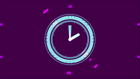 animación del reloj sobre la interfaz digital púrpura