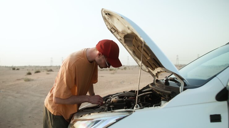 Broken down car in the desert