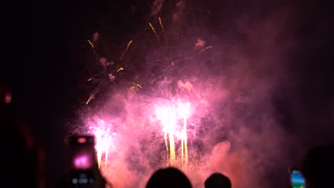 impresionante espectáculo de fuegos artificiales coloridos contra el cielo nocturno oscuro