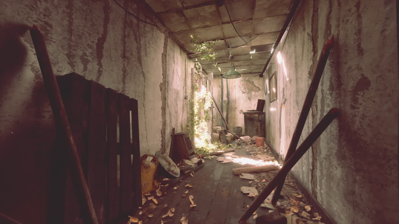 버려진 집을 탐험하고 있습니다.