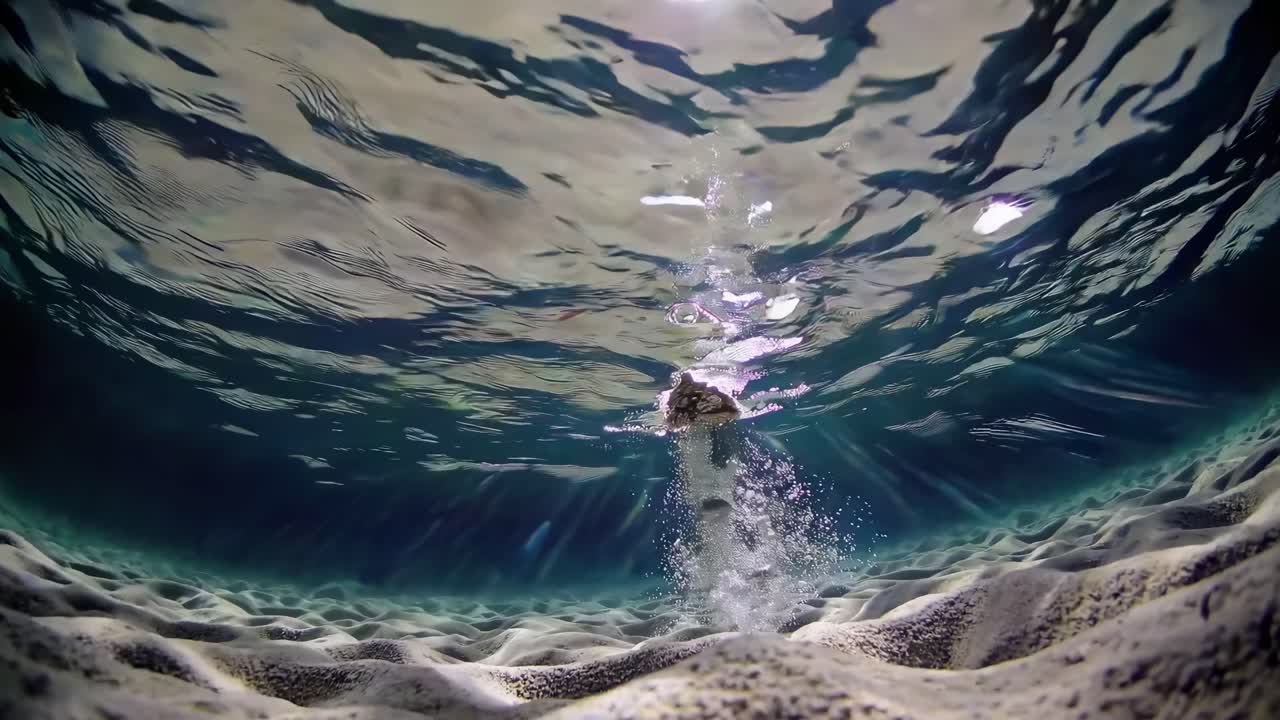 Underwater video captures a mesmerizing upward view of sunlight filtering through rippling water