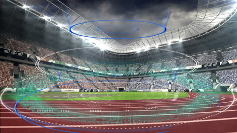 animation of blue and white circles over sports stadium