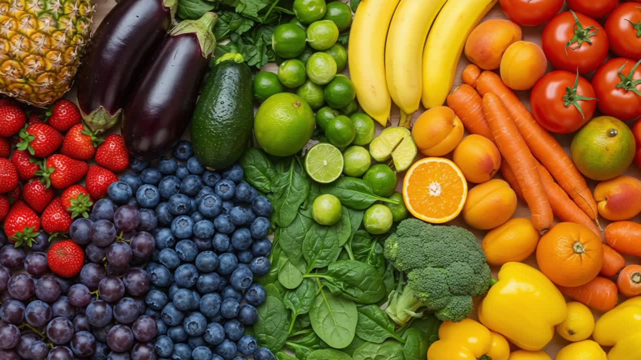 A Vibrant Array of Fresh Fruits and Vegetables Showcasing Nature's Bounty in Vivid Colors and Diverse Textures for Healthy Living Inspiration