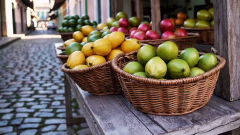 fresh fruit stall in a quaint european town