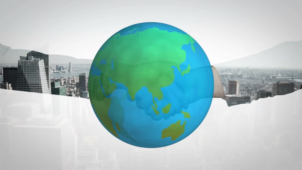 비즈니스맨의 손을  ⁇ 는 전 세계 애니메이션