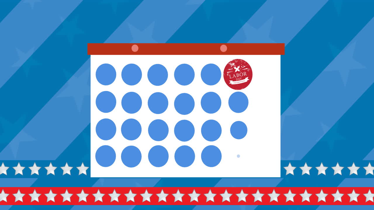 토큰 템플릿 카드와 노동의 날 텍스트의 애니메이션이 파란색 배경 위로 이동합니다.