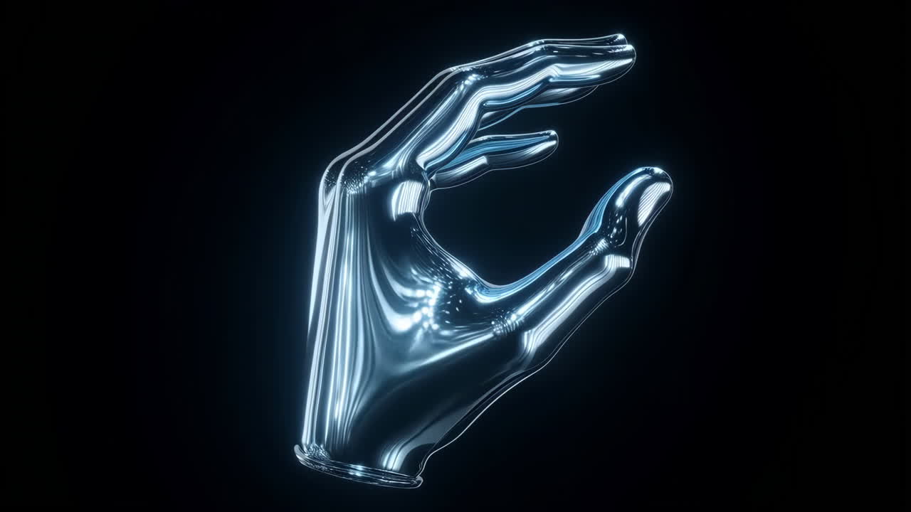 Glowing Cybernetic Hand on Black Background