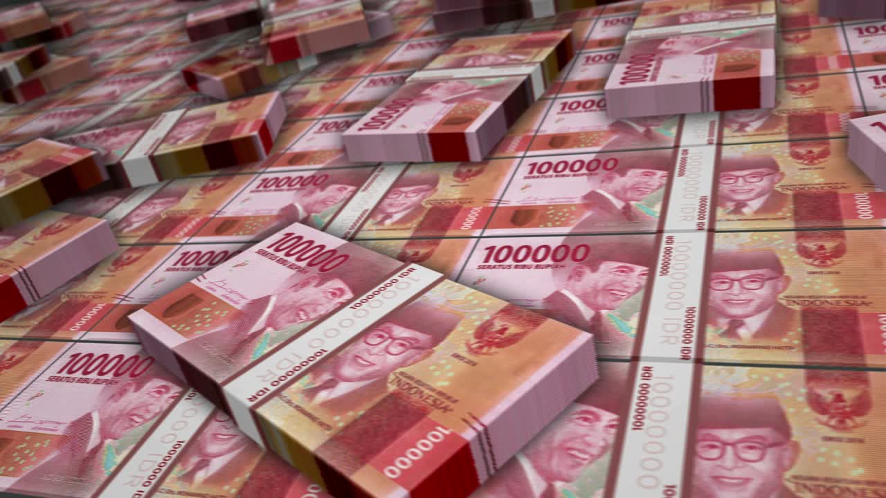 Indonesian Rupiah money banknote pack loop animation