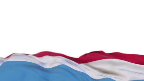 luxembourg fabric flag waving on the wind loop. luxembourgish embroidery stitched cloth banner swaying on the breeze. half-filled white background. place for text. 20 seconds loop.