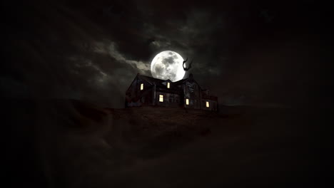 Mystical-horror-background-with-the-house-and-moon-abstract-backdrop